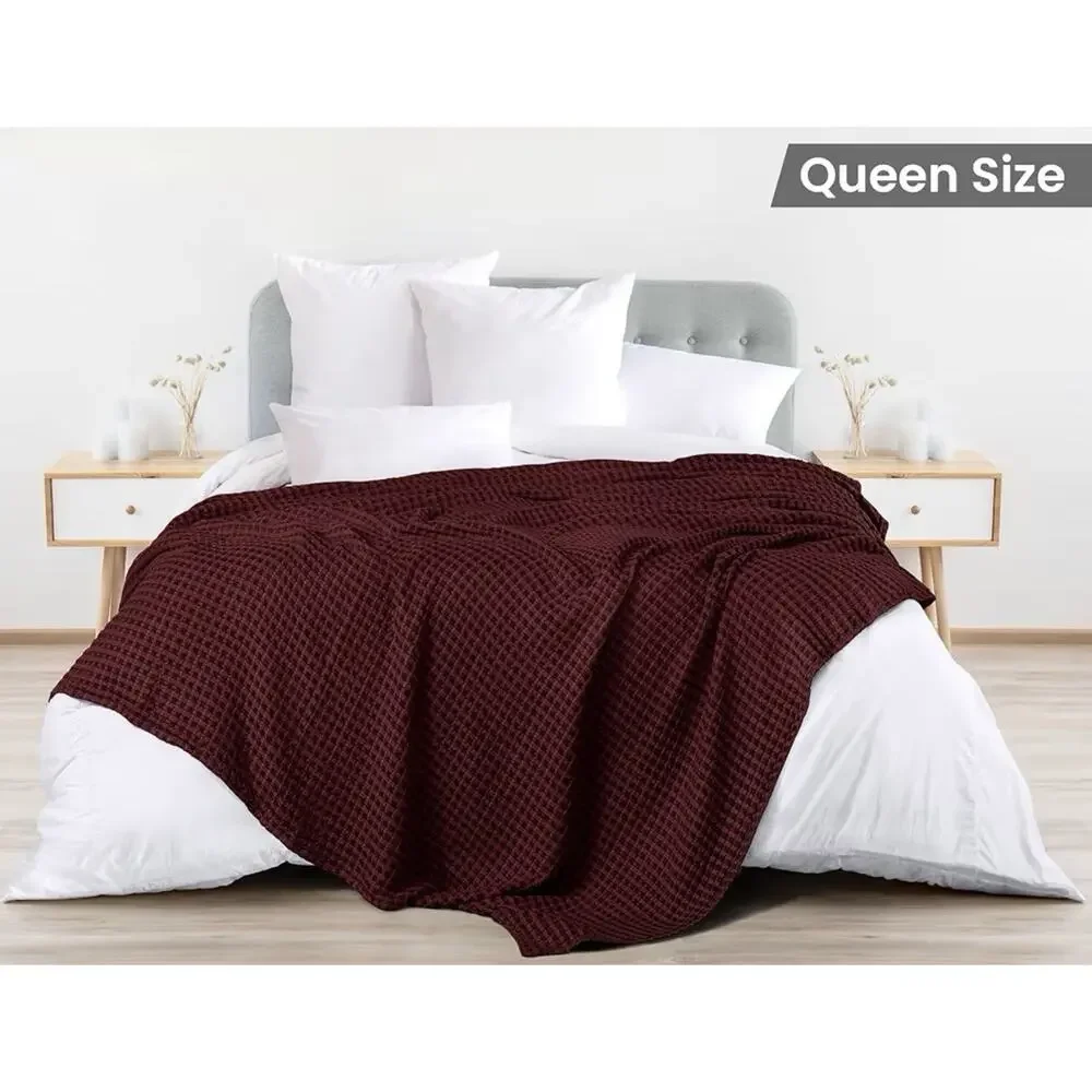 Utopia Bedding Queen Size 100% Cotton Waffle Weave Blanket Burgundy 90x90